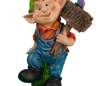 Садовая фигура Гном с табличкой WELCOME остроухий 34х52 см.