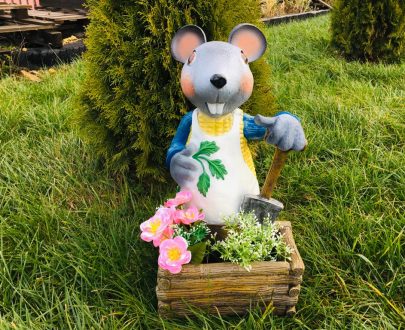 Садовое кашпо для цветов Мышь с корытом, 60х35 см.