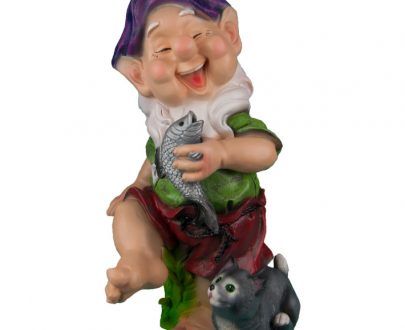 Садовая фигура Гном с рыбой и котенком 51х30 см.
