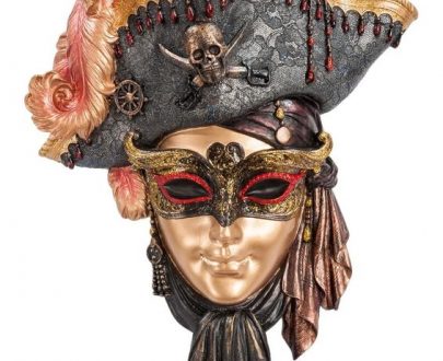 Венецианская маска для интерьера "Пират"- золото, 33 см.