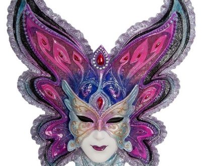 Венецианская маска для интерьера "Бабочка"- синий, 28 см.