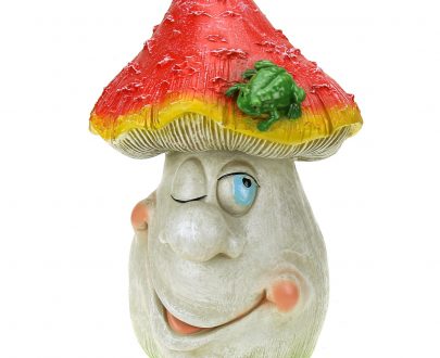 Садовая фигура гриб весёлый с лягушкой, 33 см.