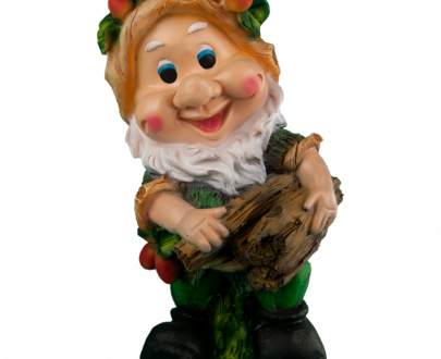 Садовая фигура Гномик с охапкой дров и ягодами на шапке 22х39 см.