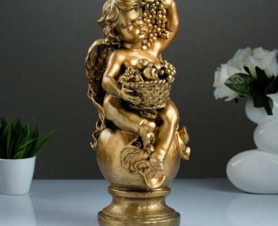 Садовая фигура Ангел с фруктами на шаре бронза, 43х24 см.