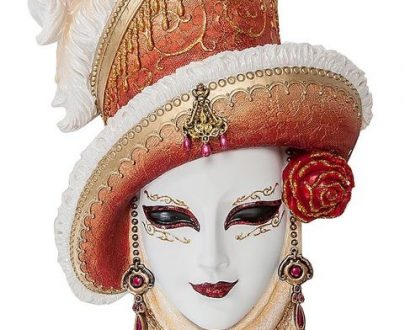 Венецианская маска для интерьера "Леди в шляпе"- белый, 33 см.