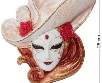 Венецианская маска для интерьера "Розы"- белый, 26 см.