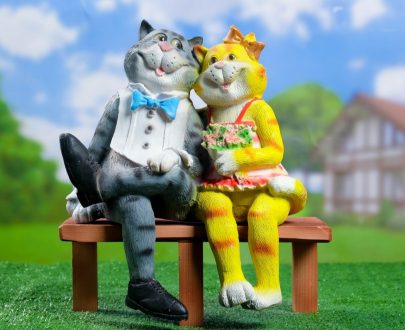 Садовая фигура Кошки влюблённые на лавочке, 30х35 см.