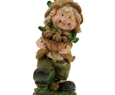 Садовая фигура Гномик с корзинкой тыкв 21х34 см.