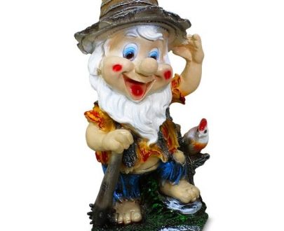 Садовая фигура Гномик в шляпке с попугаем 23х42 см.