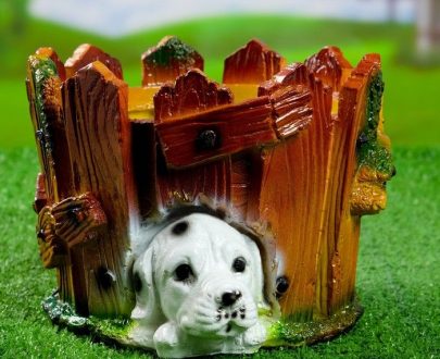 Фигурное кашпо Щенок у забора, 22х25 см.