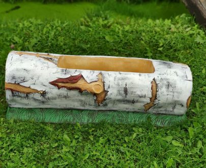 Садовое кашпо для цветов Бревно береза, 40х30х103 см.