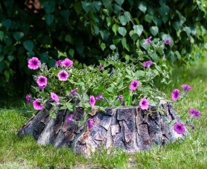 Садовое кашпо для цветов Пень низкий, 55х60х17 см.
