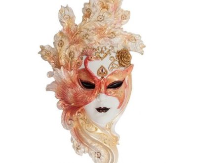 Венецианская маска для интерьера "Павлин" бол.- белый, 55 см.