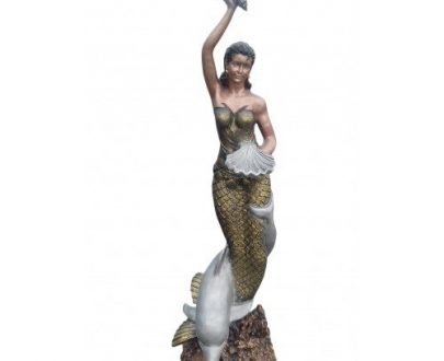 Античная скульптура Русалка с дельфином золото, 1,80х53х51 см.