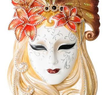 Венецианская маска для интерьера "Лилия" бол.- белый, 51 см.