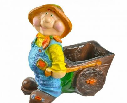 Садовая фигура Садовод с тележкой 60х55 см.