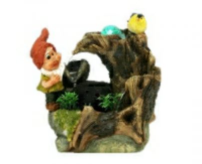 Фонтан для сада и интерьера - Гномик с птичкой, 23х25 см.
