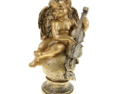Садовая фигура Ангел на шаре со скрипкой бронза, 26х49 см.