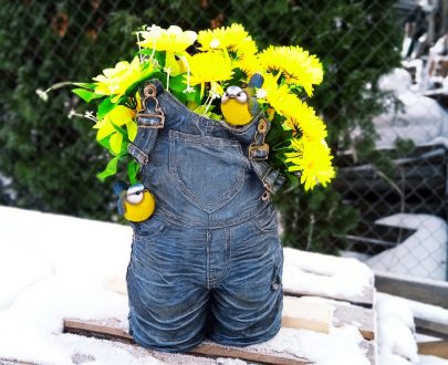 Кашпо для цветов Комбинезон джинсовый, 42 см.