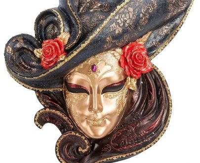 Венецианская маска для интерьера "Розы"- золото, 26 см.