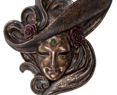 Венецианская маска для интерьера "Розы"- бронза, 26 см.