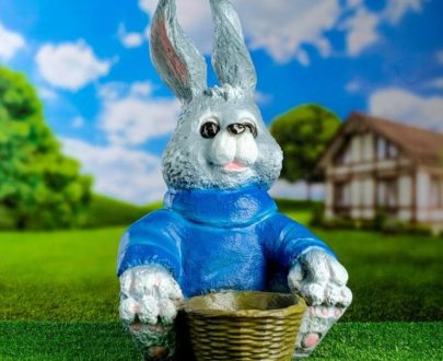 Садовое кашпо Заяц с корзиной, 48х42 см