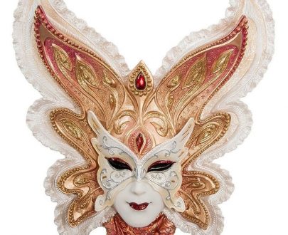 Венецианская маска для интерьера "Бабочка"- белый, 28 см.