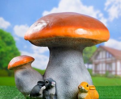 Садовая фигура Гриб белый двойной с зайчатами, 60х65 см.