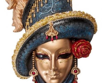 Венецианская маска для интерьера "Леди в шляпе"- синий, 33 см.