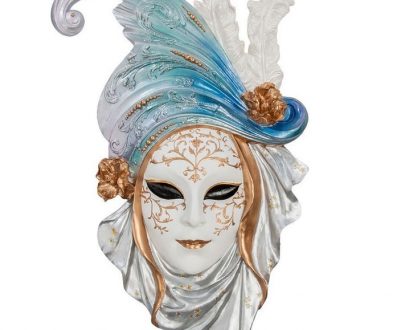 Венецианская маска для интерьера "Маки"- голубой, 54 см.