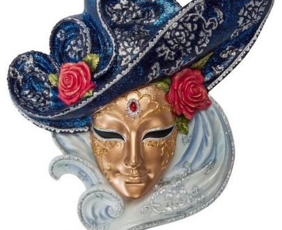 Венецианская маска для интерьера "Розы"- синий, 26 см.