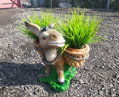 Садовое кашпо для цветов Ослик с корзинами, 47х39 см.