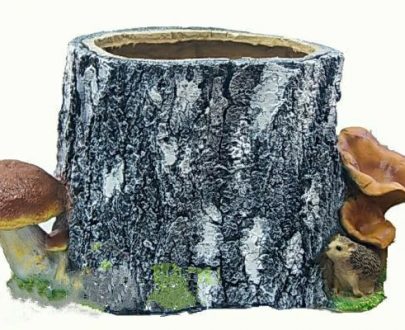 Садовое кашпо для цветов Пень с грибами и ежом, 40х86 см.