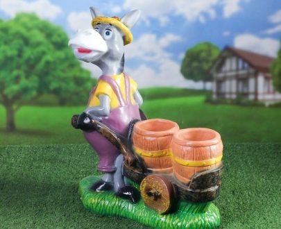 Садовое кашпо для цветов ослик с тележкой, 53х44 см.