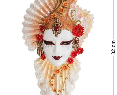Венецианская маска для интерьера "Рубин"- белый, 32 см.