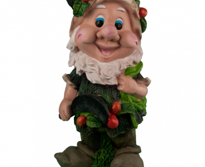 Садовая фигура Гномик с ягодами на шляпе и косой 19х37 см.
