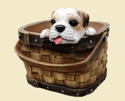 Кашпо Щенок в квадратной корзине