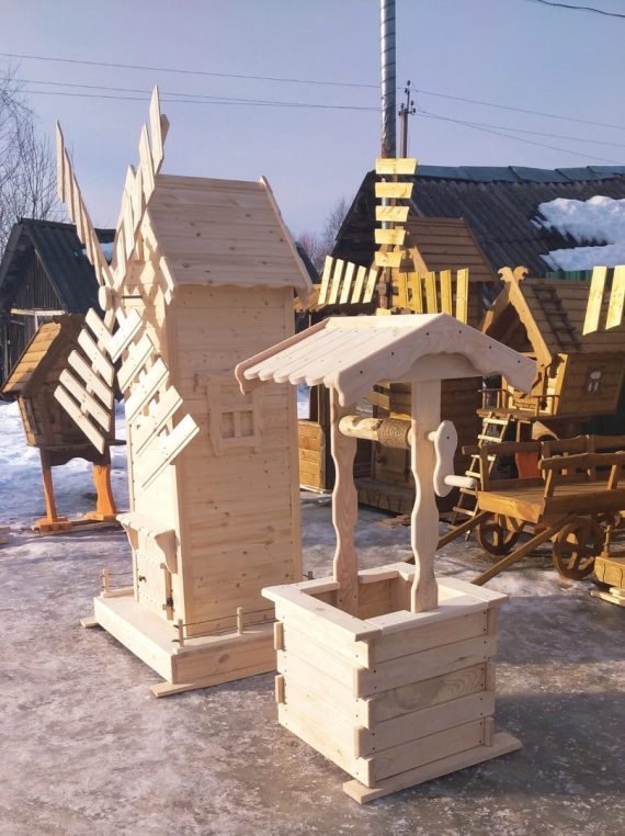 Деревянный декоративный колодец 55х55х160 см