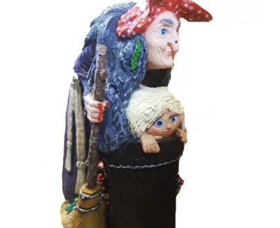 Садовая фигура Баба Яга на ступе с домовёнком 86х66 см