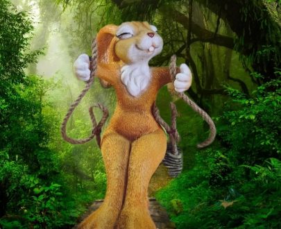 Садовая фигура Зайка  на качелях 28х18 см