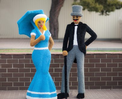 Топиари Композиция цветная дама и джентельмен с тростью