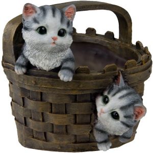 Кашпо Два котенка в квадратной корзине