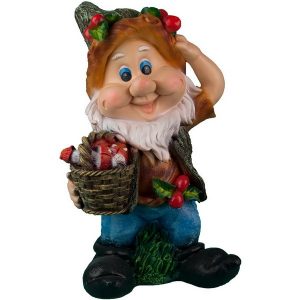 Садовая фигура Гномик с ягодами на шапке и корзинкой 29х47 см
