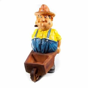 Садовая фигура Дачник в шляпе с тачкой 90х50 см.