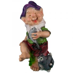 Садовая фигура Гном с рыбой и котенком 51х30 см.