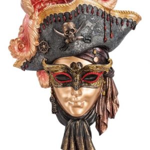 Венецианская маска для интерьера "Пират"- золото, 33 см.