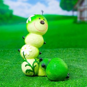 Садовая фигура Гусеница с цветами, 22х19 см.