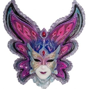 Венецианская маска для интерьера "Бабочка"- синий, 28 см.