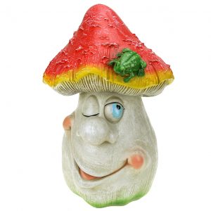 Садовая фигура гриб весёлый с лягушкой, 33 см.