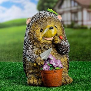 Садовая фигура Ежик с горшочком цветов, 28х20 см.